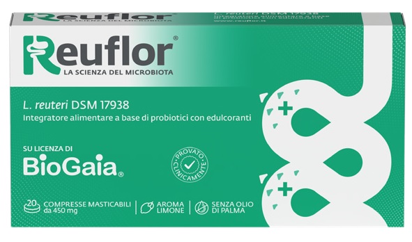 REUFLOR 20 COMPRESSE MASTICABILI AROMA LIMONE - Farmasanitas 