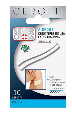 CEROTTO SILVER CROSS SUT AIRPORE 3X75 MM 10 PEZZI - Farmasanitas 