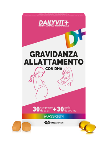 MASSIGEN GRAVIDANZA ALLATTAMENTO CON ACIDO FOLICO MULTIVITAMINICO E MULTIMINERALE 30 COMPRESSE RIVESTITE DA 1,1 G + 30 PERLE DA 700 MG - Farmasanitas 