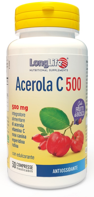 LONGLIFE ACEROLA C500 FRUTTI DI BOSCO 30 COMPRESSE MASTICABILI - Farmasanitas 