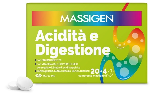 MASSIGEN ACIDITA' E DIGESTIONE 24 COMPRESSE MASTICABILI - Farmasanitas 
