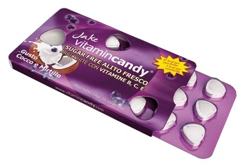 VITAMINCANDY CARAMELLE SENZA ZUCCHERO CON VITAMINA B,C,E COCCO E MIRTILLO 18 G - Farmasanitas 
