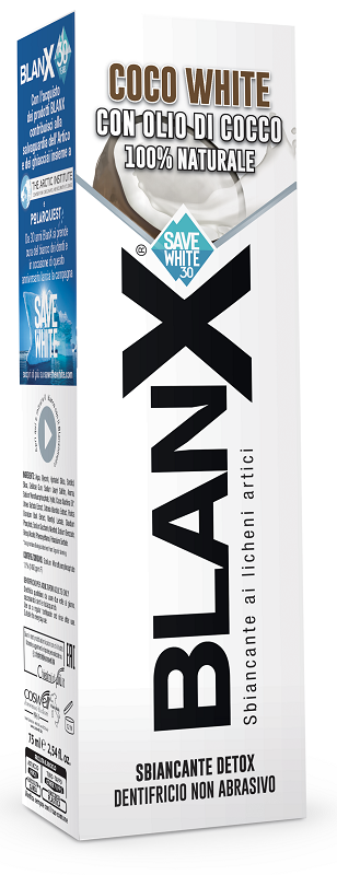 BLANX SBIANCANTE DETOX DENTIFRICIO COCO WHITE CON OLIO DI COCCO 75 ML - Farmasanitas 