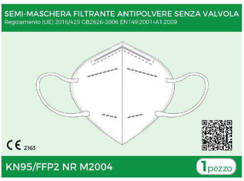 MASCHERINA SINGOLA DPI KN95/FFP2 NR M2004 CE - Farmasanitas 