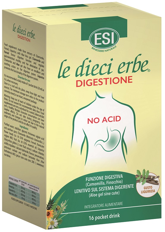 ESI LE DIECI ERBE DIGESTIONE NO ACID 16 POCKET DRINK GUSTO LIQUIRIZIA 20 ML - Farmasanitas 